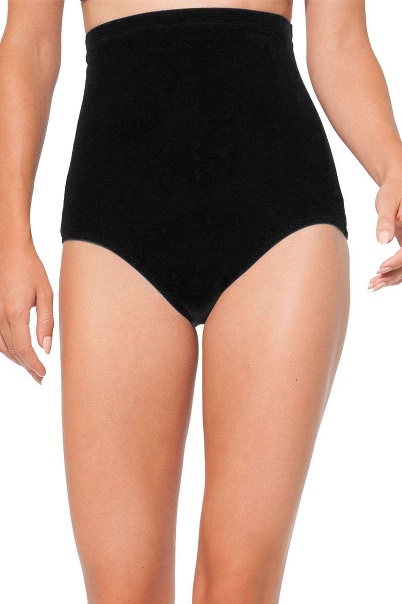 Anne Cole Women's Color Blast Solids Super High Waist Shape Control Bikini Bottom, Black, Large - Image 1